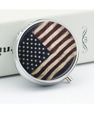 Round American Flag Pill Box | 3 Compartment Decorative Metal Medicine Organizer | Portable Pocket Pill Case - Buy Online on GoSupps.com