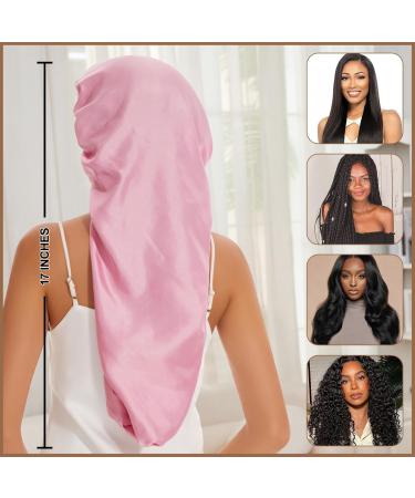 Long Bonnet for Braids & Curly Hair | Silk Satin Sleeping Bonnets for Women | Extra Large Black Pink DEMAZALO - Buy Online on GoSupps.com