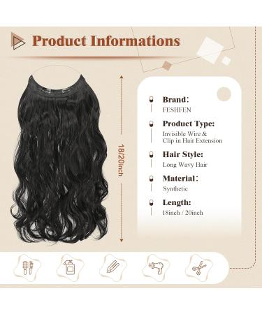 Feshfen Invisible Hair Extensions | Adjustable Natural Black Curly & Wavy 45cm - Secret Hair Transformation for Women - Buy Online on GoSupps.com