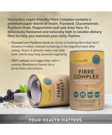 Nutravita Fibre Complex Powder - BlackBerry Flavour | Vegan Supplement with Inulin, Flaxseed & Psyllium Husk - Supports Daily Rhythm & Gut Health - Buy Online on GoSupps.com
