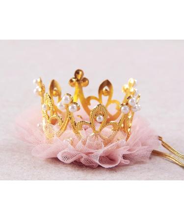 Nishine Gold & Silver Crown Headband for Dogs & Cats - Pink Tulle Mesh Tiara Hairband for Pet Costumes & Parties - Buy Online on GoSupps.com