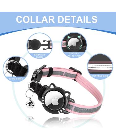 Ytanest Luminous AirTag Cat Collar | Reflective & Breakaway with Apple AirTag Holder | GPS Tracker & Safety Elastic Band | Pink XS (7-9 Inch) - Buy Online on GoSupps.com