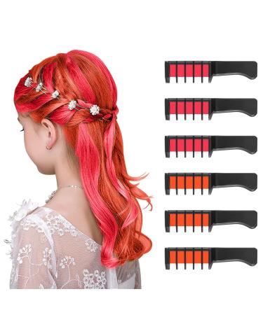 MSDADA Pink and Orange Hair Chalk for Girls-New Hair Chalk Comb Temporary Bright Washable Hair Color Dye for Girls Kids-Christmas Halloween Birthday Easter Gifts for Girls Kids-Fluorescent Fluorescent Pink & Fluorescent Orange