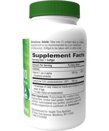 Health Thru Nutrition Q-Gel CoQ-10 100mg with Vitamin E | 3X Absorption for Cardiovascular & Mitochondrial Support | 60 Softgels Buy Online Internationally - Buy Online on GoSupps.com