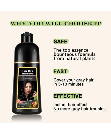 Instant Black Hair Dye Shampoo 3 in 1 for Men & Women | Herbal Hair Color for Gray Coverage | Easy to Use Natural Black Shampoo 17.6 FL OZ - Buy Online on GoSupps.com
