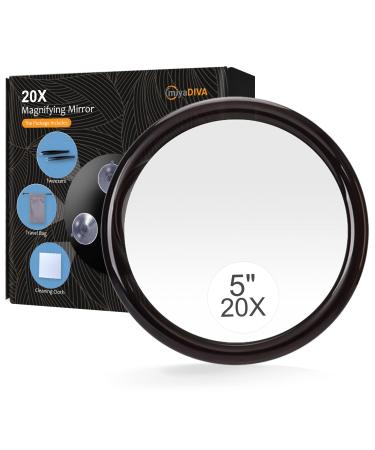 MIYADIVA 20x Magnifying Mirror with Suction Cup  Small Magnified Mirror for Precision Makeup  5 Dia  Black Black-5in