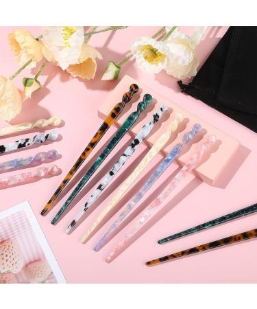 12-Piece Acetate Hair Sticks Hair Chopsticks Tortoise Shell Hairpins - Vintage Chinese Hair Accessories for Women & Girls - Leopard Print Shell Hair Pins - Bun Styling - 6 Styles (Fresh Pattern) - Buy Online on GoSupps.com
