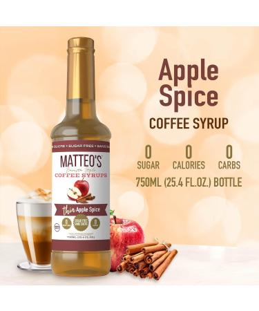 Matteo's Barista Style Sugar-Free Coffee Syrup Apple Spice Flavor Zero Calories and Sugar Keto Friendly Ideal for Lattes Cappuccinos Espresso Americano Indulgent Taste 25.4 Oz 6-Pack 750 ml (Pack of 6) - Buy Online on GoSupps.com