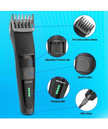PRITECH Cordless Electric Hair Clipper & Beard Trimmer for Men - Professional Barber Clippers with 20 Adjustable Settings & Comb Attachment - Washable Black - Buy Online on GoSupps.com