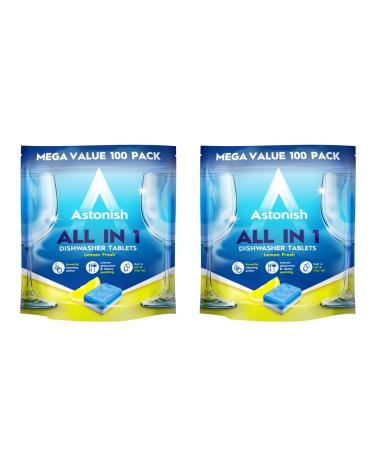 Astonish All In 1 Powerful Cleaning Dishwasher Tablets with Salt and Rinse Aid Mega Multipack of 200 Tablets (2 x 100) Lemon Fresh