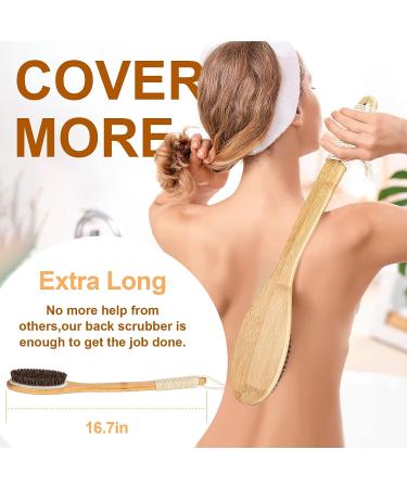 Long Handle Exfoliating Back Scrubber with Natural Bristles - 16.7 Inches Bamboo Body Brush for Wet/Dry Brushing - Back Washer Bath Tool for Men & Women - Buy Online on GoSupps.com