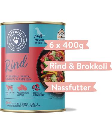 Pets Deli Wet Dog Food - Gluten-Free & Sugar-Free Beef with Broccoli Papaya Amaranth & Basil - 6 x 400g Pack - Buy Online on GoSupps.com