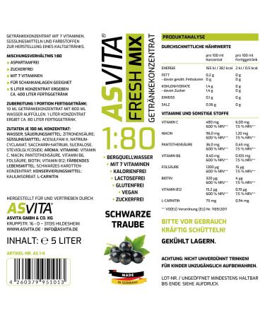 Buy ASVITA Beverage Concentrate Fresh Mix 1:80 | 5L Sugar-Free Drink Syrup | 22 Delicious Flavors (Black Grape) - International Shipping Available - Buy Online on GoSupps.com