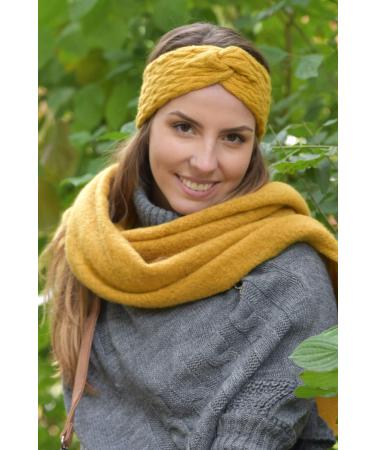 Stylbreaker Ladies Knit Headband - Warm Cable Pattern Twist Knot Hairband in Curry - Ideal Winter Accessory for Women - Buy Online on GoSupps.com