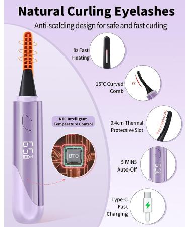 Heated Eyelash Curler with LED Display - USB Rechargeable, 4 Temp Settings, Long Lasting Natural Curl - Best Seller for Women - Purple - Buy Online on GoSupps.com