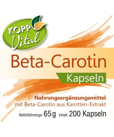 KOPP Vital Beta-Carotene Capsules - 3 x 200 Capsules | Carrot Extract | Vitamin A | Pharmacy Quality - International Shipping Available - Buy Online on GoSupps.com