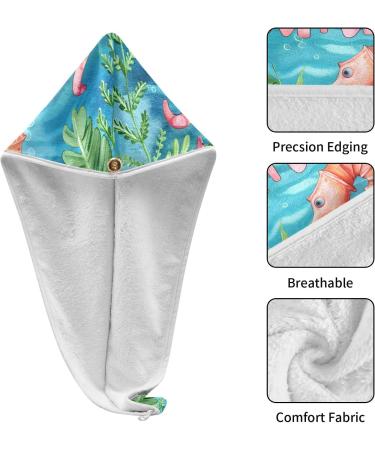Marine Starfish Seahorse Hair Towel 2 Pack | Super Absorbent Quick Dry Hair Turbans for Women & Girls - Buy Online on GoSupps.com