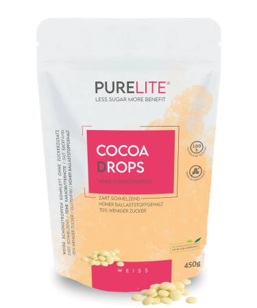 Purelite Cocoa drops white 450g sugar -reduced white chocolate drops without adding sugar with erythritus & stevia without aftertaste chocolate drops for baking calorie -conscious 70% less sugar