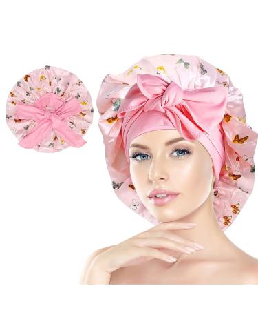Gugugo silk hood for sleeping silk bonnet adjustable silk hood sleeping hood silk sleeping hat women satin hood satin hood sleep silk sleeping cap pink butterfly