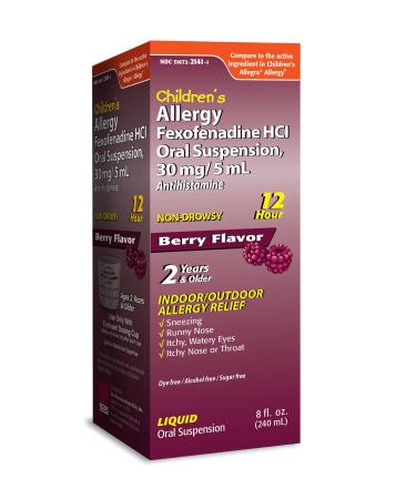 TARO Children's 12HR Allergy Relief Non-drowsy Antihistamine Liquid Berry Flavor Alcohol-Free Dye-Free & Sugar Free Fexofenadine HCl (8 oz) 8 Ounce
