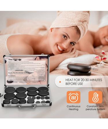 20-Piece Hot Rocks Massage Kit with Portable Warmer - Basalt Stones for Spa Therapy Massage - Buy Online on GoSupps.com
