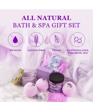 Organic Lavender Spa Gift Basket for Women - Bath and Body At Home Spa Kit with Soy Wax Candle, Natural Oil Bath Salt, Bath Bombs, Soap Bar, Body Sugar Scrub - Perfect for Mom and Girls - Buy Online on GoSupps.com