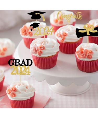 25PCS Cupcake Toppers Graduation Decorations 2024 2024 Graduation Cake Topper Glitter Gold and Black Cake Topper Grad Cap Diploma Cake Decorations 2024 Graduation Theme Party Supplies - Buy Online on GoSupps.com