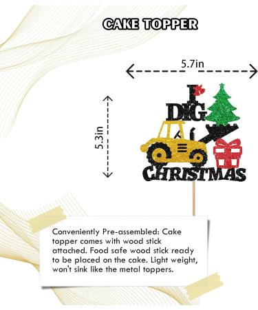 I Dig Christmas Cake Topper Black&Gold Glitter Merry Christmas Cake Topper Christmas Day Cake Decor Baby Shower/Merry Christmas Party Decorations - Buy Online on GoSupps.com