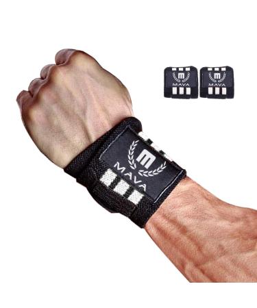 Mava Sports Double-Stitched Support Weightlifting Wrist Wraps for Painless Workouts, Heavy Lifting and Kettlebell, Unisex 18" Black/White