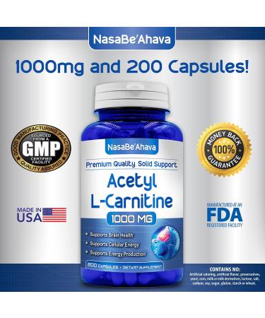 NasaBeahava Acetyl L-Carnitine 1000mg Max Strength - 200 Veggie Capsules - Buy Online on GoSupps.com