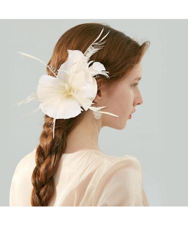 Lurrose 1PC Fascinator Hair Clip Fascinator Hair Pin Hair Clip Fascinator Hair Accessories for Women Wedding Tea Party Hat Beige - Buy Online on GoSupps.com