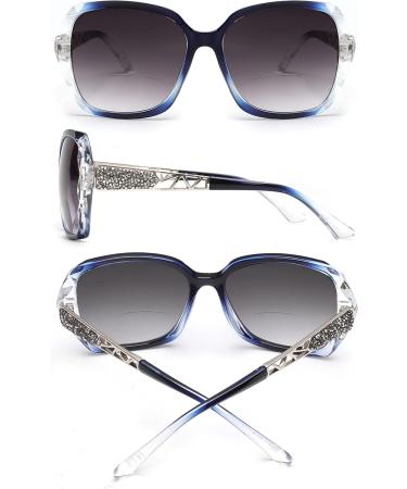 Shop JM Bifocal Reading Sunglasses for Women - Oversized UV Protection Sun Readers with Clear Blue Lenses (2.5x) - Buy Online on GoSupps.com