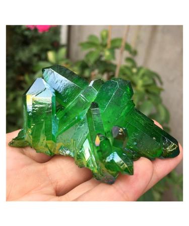 Green Aura Crystal Cluster Angel Aura Titanium Quartz Crystal Stunning Rainbow Specimen Minerals Reiki Full of Texture (Size : 40-50g)