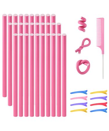 30 Pieces 9.45 Flexible Curling Rods SEPGLITTER Hair Twist Foam Rollers No Heat Curlers Irons Steel Pintail Comb for Girls Foam Hair Curler for Long Short Hair (Pink)