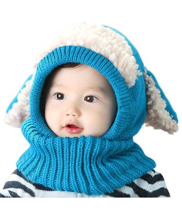 Tuopuda Baby Girls Boys Toddler Winter Hat Scarf Set Cutest Earflap Hood Warm Knit Hat Scarves with Ears Snow Neck Warmer Skull Cap for Kids 6-36 Months One Size blue