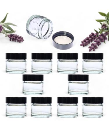 Elegant and Durable 15ml Clear Glass Jars with Airtight Lids - Perfect for Candlemaking Storage DIY Beauty and Gifting - Heat-Resistant Refillable & Stylishly Compact - Set of 10 (Black)