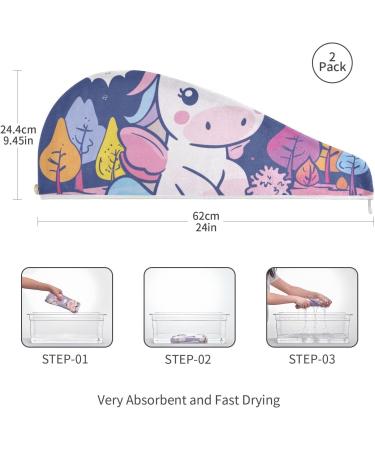 Lovely Unicorn Moon Hair Towel 2 Pack | Super Absorbent Quick Dry Hair Turbans for Women & Girls - Buy Online on GoSupps.com