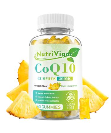 CoQ10 Gummies Coenzyme Q10 Supplement 200 mg High Absorption CoQ10 Supplement for Cellular Energy and Immune Health Vegan Gluten Free Pineapple Flavor 60 Count Pineapple 60 Count (Pack of 1)