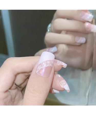 MENILITHS French Pink Lace Long False Nails Sticker False Nails Acrylic Fake Nails Full Cover Nails Tips Artificial Finger Manicure for Women and Girls - Buy Online on GoSupps.com