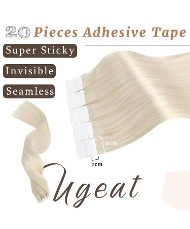 Ugeat Platinum Blonde Tape In Extensions - Real Hair Ice Blonde Adhesive Strips - 20 Pieces 30 cm #60A - Shop Now! - Buy Online on GoSupps.com