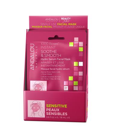 Andalou Naturals 1000 Roses Instant Soothe & Smooth Sheet Mask Single Face Mask 0.6 oz (Pack of 6)