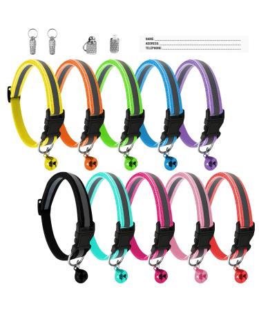 Magrimaxio 10 pieces of cat collar with names adjustable 19-32 cm collar cat collibes cat collar with safety clasp and bell collar cat personalized reflective