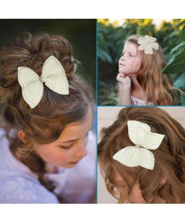 White Pearl Hair Bows Set - Elegant Flower Rhinestone Hair Clips for Girls, Teens, and Women - Buy Online on GoSupps.com
