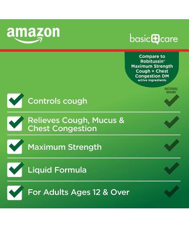 Amazon Basic Care Tussin DM Max Cough + Congestion Relief Liquid Medicine - Raspberry Menthol Flavor | 8 fl oz - Buy Online on GoSupps.com