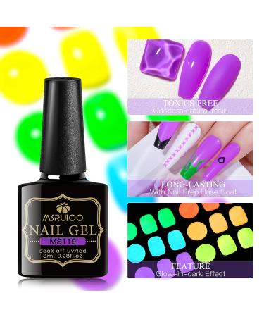 MSRUIOO Glow in the Dark Gel Nail Polish Set - 6 Luminous Neon Colors for DIY Nail Art | Fluorescent Gel Polish with Glow Effect | Soak Off UV Gel Polish - Buy Online on GoSupps.com