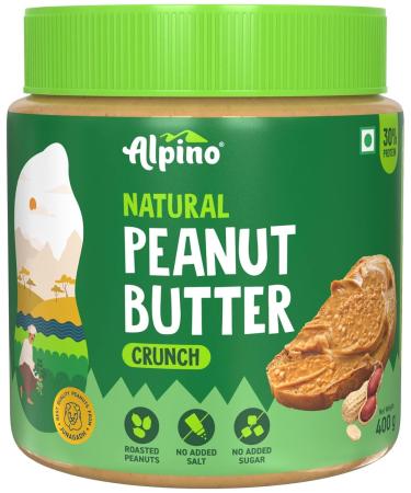 ALPI NO Natural Peanut Butter Crunch - 100% Roasted Peanuts - 30g Protein No Added Sugar & Salt Gluten Free Plant Based Unsweetened Peanut Butter Crunchy (400 G)