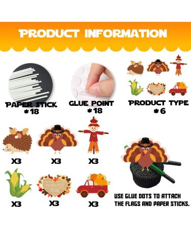 18pcs Glitter Dessert Cupcake Topper Thanksgiving Gratitude Autumn Farm Harvest Corn Turkey Theme Decor for Boys Girls Men Women Happy Birthday Party Decoration Supplies - Buy Online on GoSupps.com