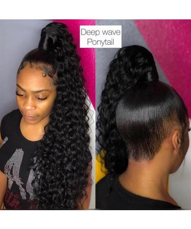 Ponytail Extensions Deep Wave Ponytail Extension Clip In Long Wavy Curly Wrap Around Long Ponytail Natural Color Remy Human Hair Extensions for Black Woman for Women(Size:24inch 100g) - Buy Online on GoSupps.com