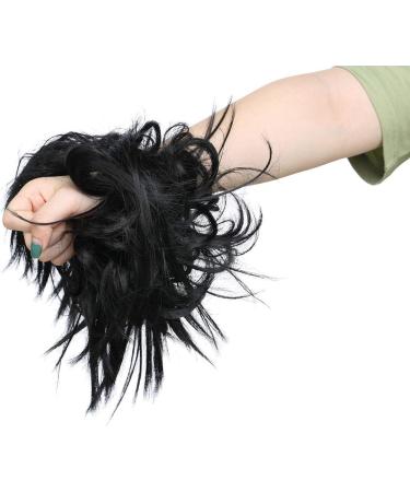 Dark Black Messy Bun Chignon Synthetic Hair Extension - Wavy Updo Scrunchy Curly Hairpiece - Buy Online on GoSupps.com