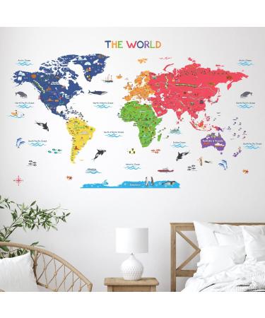 DECOWALL BS-115 Large Educational World Map Wall Stickers for Kids Nursery Bedroom Decor - Buy Online on GoSupps.com